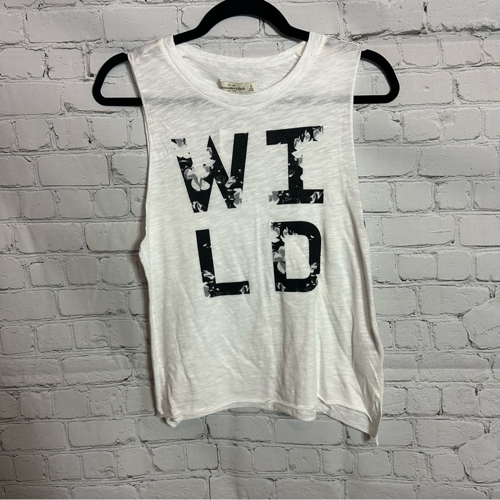 Abercrombie & Fitch White Wild Graphic Muscle Tee